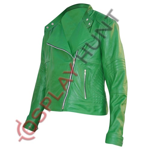 Ladies Green Brando Style Leather Jacket / Stylish Brando Biker Jacket