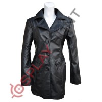  Women's Black Trench Long Leather Coat / Ladies Long Coat