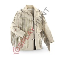 Mens Western Beige Sculley Fringed Suede Leather Jacket / Beaded Leather Jacket