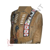 Mens Western Sculley Fringed Suede Leather Jacket / Beaded Leather Jacket