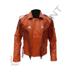 Mens Western Cowboy Tan Fashion Leather Jacket 