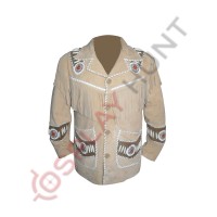 Mens Western Light Brown Sculley Fringed Suede Leather Jacket