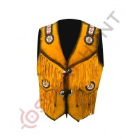 Yellow Western Cowboy Fashion Leather Vest Jacket