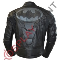 Batman Motorcycle Leather Jacket / Batman Moto with Gray Bat Logo 
