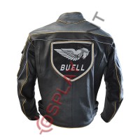 Men Buell Motorcycle Leather Jacket / Buell Moto Leather Jacket With CE Armour Padding