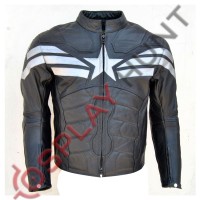 Chris Evan Captain America The Winter Soldier Leather Jacket 2014 Black With Silver