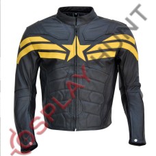 Chris Evan Captain America The Winter Soldier Leather Jacket 2014 Black With Yellow