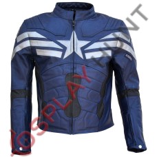 Chris Evan Captain America The Winter Soldier Leather Jacket 2014 Navy Blue 