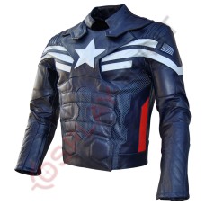 Chris Evan New Captain America The Winter Soldier Leather Jacket 2014 Flop Navy Blue