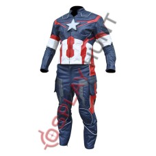 Avengers Age of Ultron Captain America Steve Rogers Costume Leather Suit with Reflective Tape