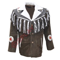 Men's Western White and Brown Sculley Suede Leather Jacket
